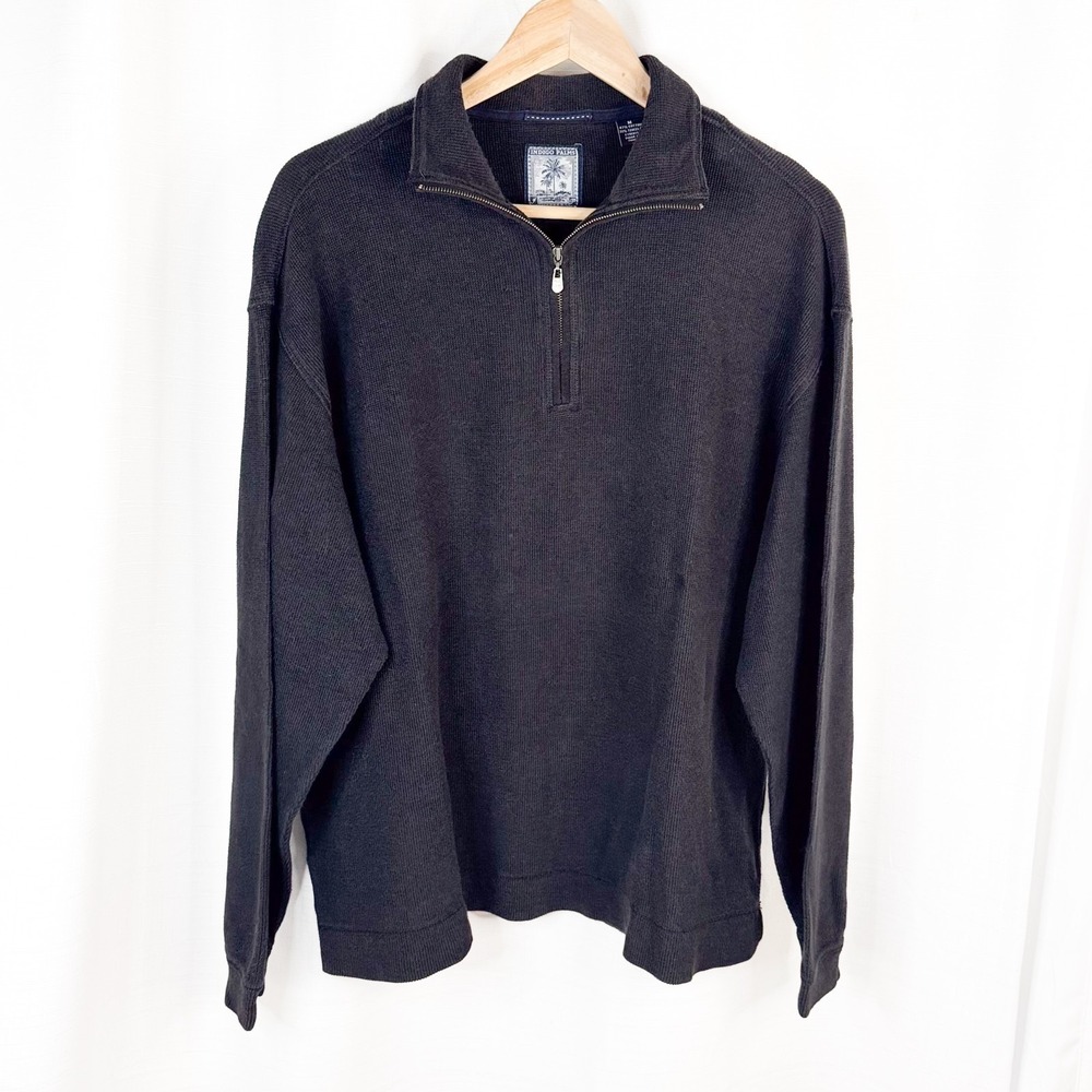 Tommy Bahama Indigo Palms 1/4 Zip Mens M Black Waffle Knit Pullover Sweater